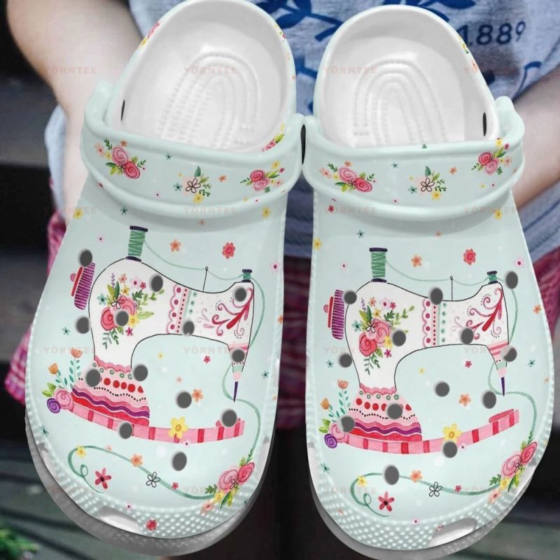 Custom Name Floral Sewing Machine 3 Gift For Lover Rubber clog Shoes Comfy Footwear