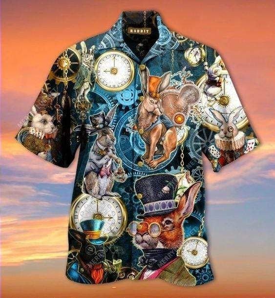 Easter Steampunk Bunny Hawaii Graphic Print Short Sleeve Hawaii Casual Shirt Ha91868