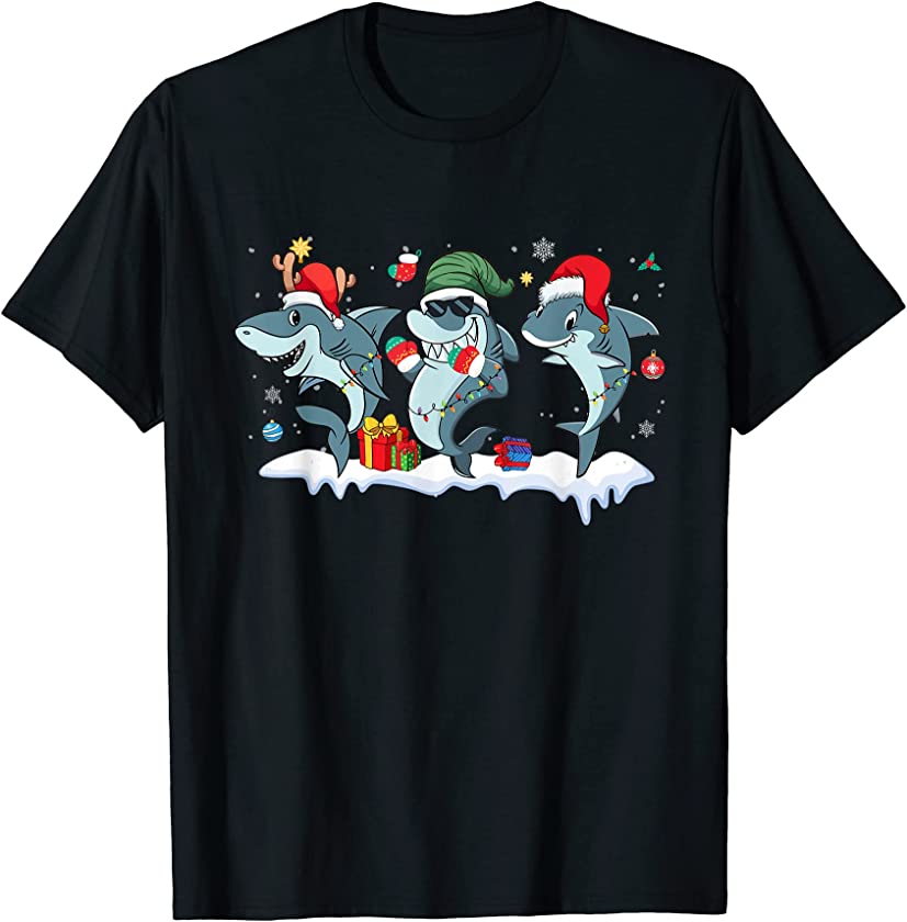 VbD5 Shark Santa Christmas Pajama Merry Xmas Shark Lover T-Shirt