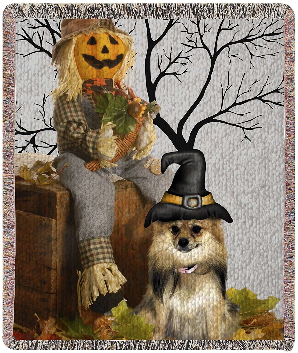 Pomeranian Halloween Woven Throw Blanket 54 X 38