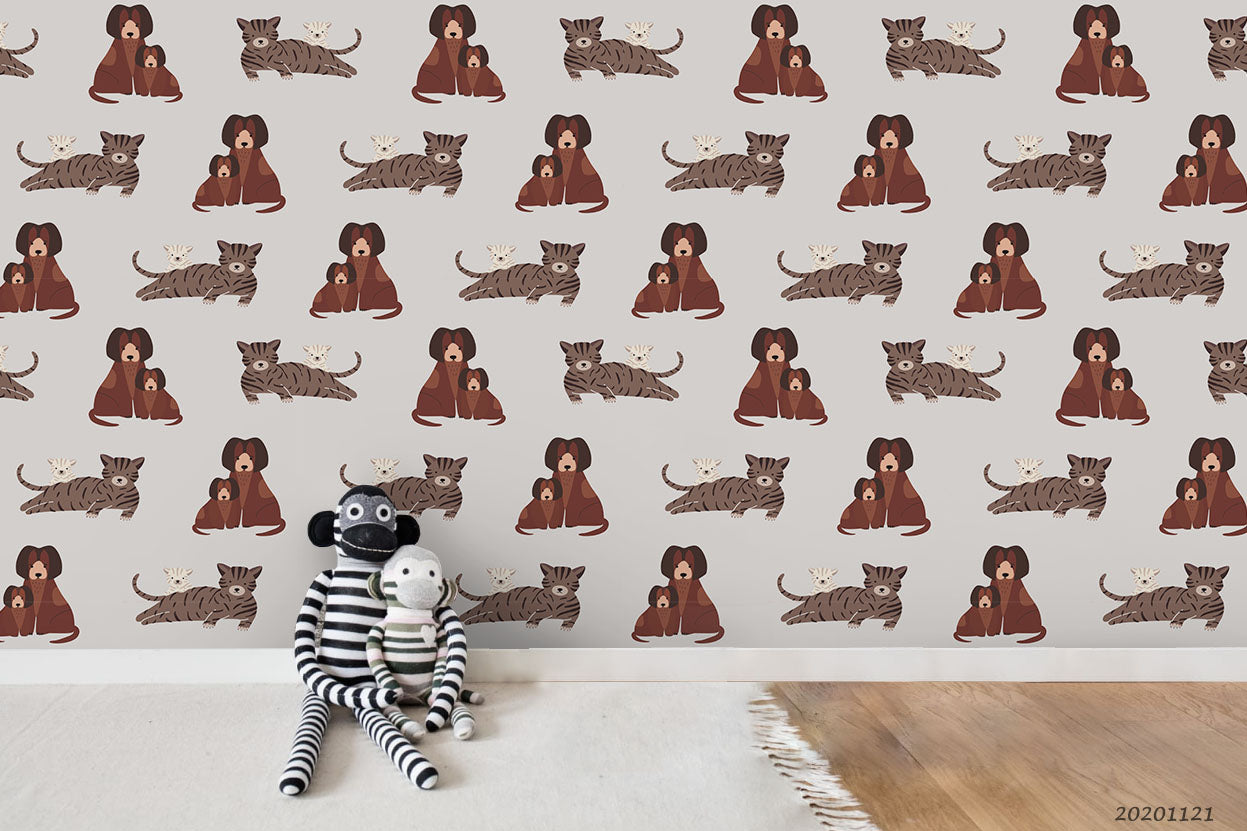 3D Cartoon Animal Cat Dog Wall Mural Wallpaper Lqh 90