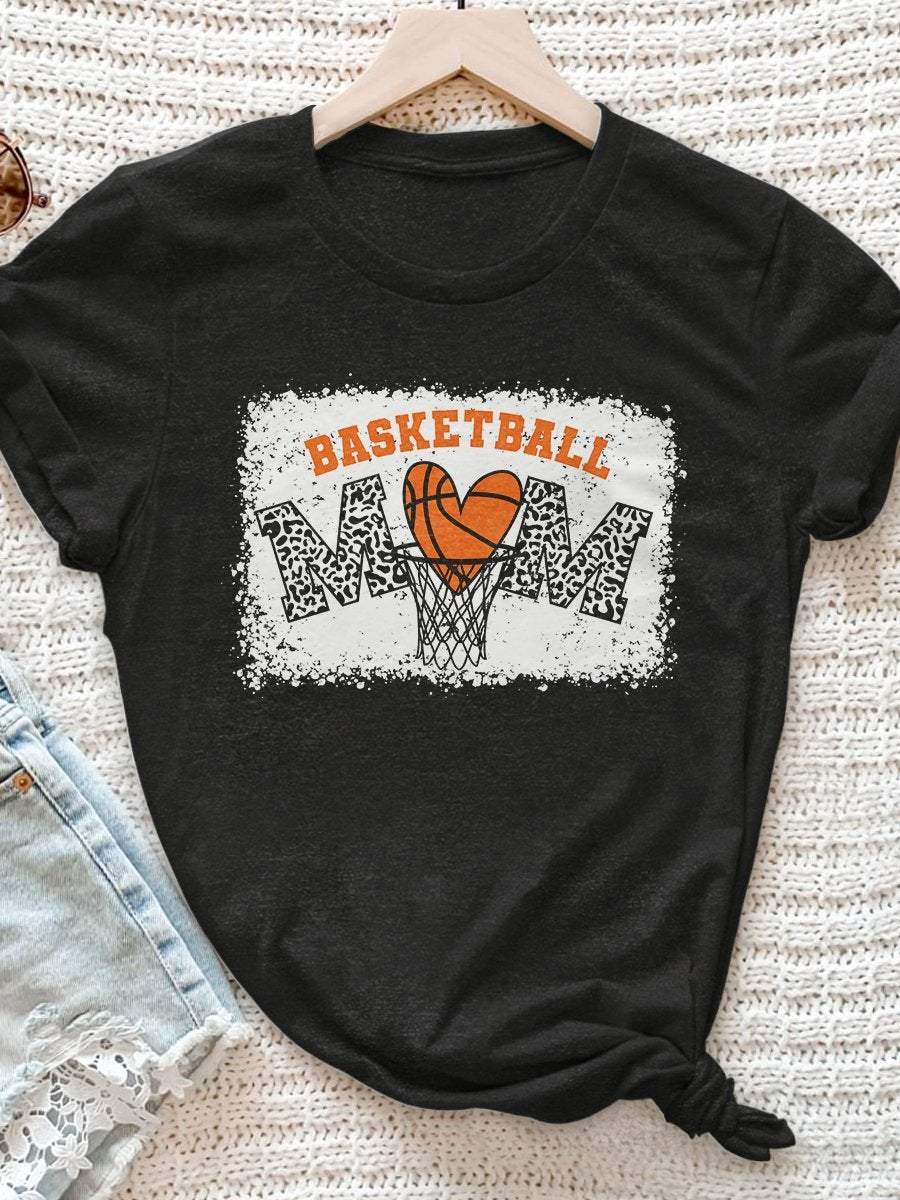 Basketball Mom Print Short Sleeve T-Shirt