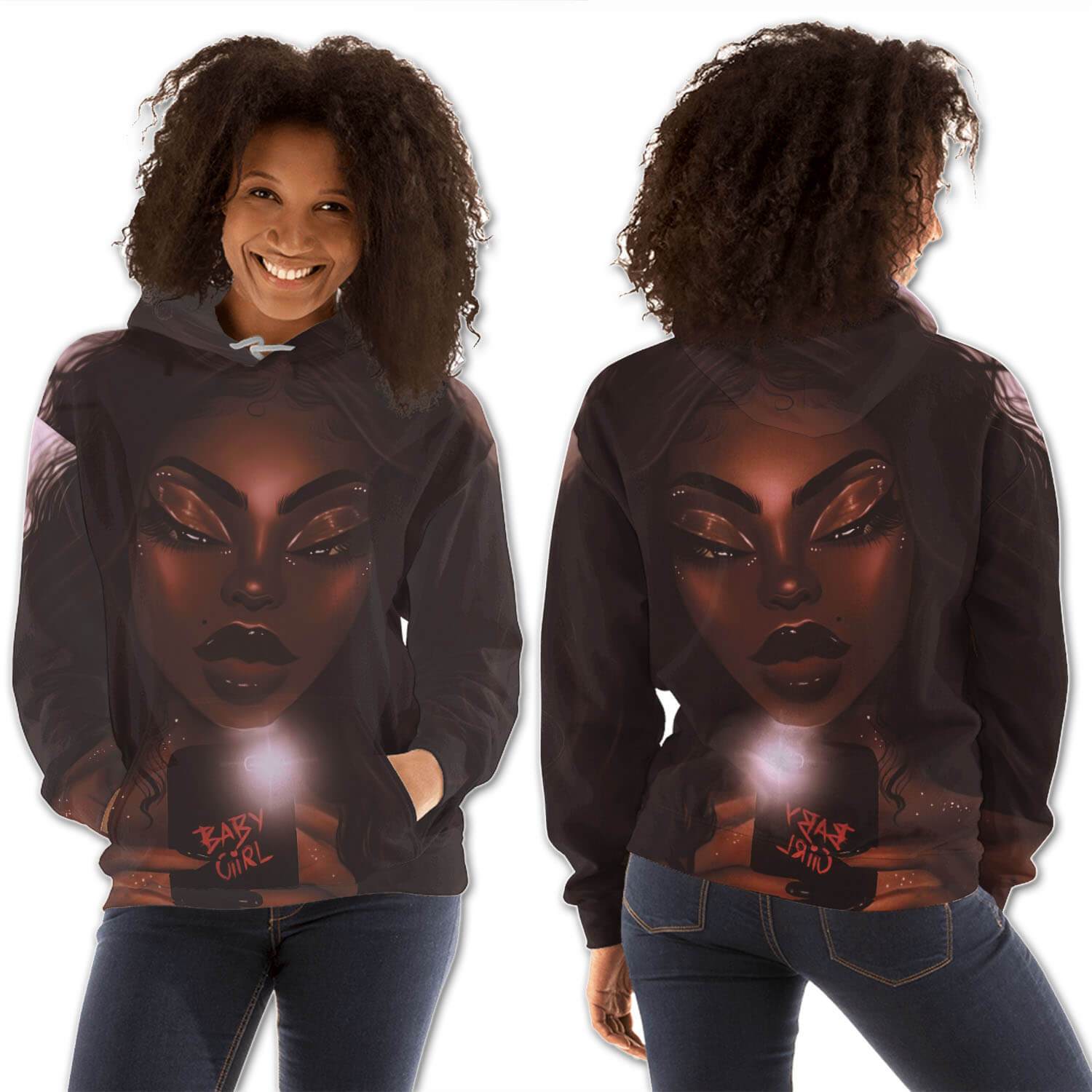 African American Hoodies Cute African American Woman All Over Print Womens Hooded Sweatshirt African Fashion Styles BPS91930