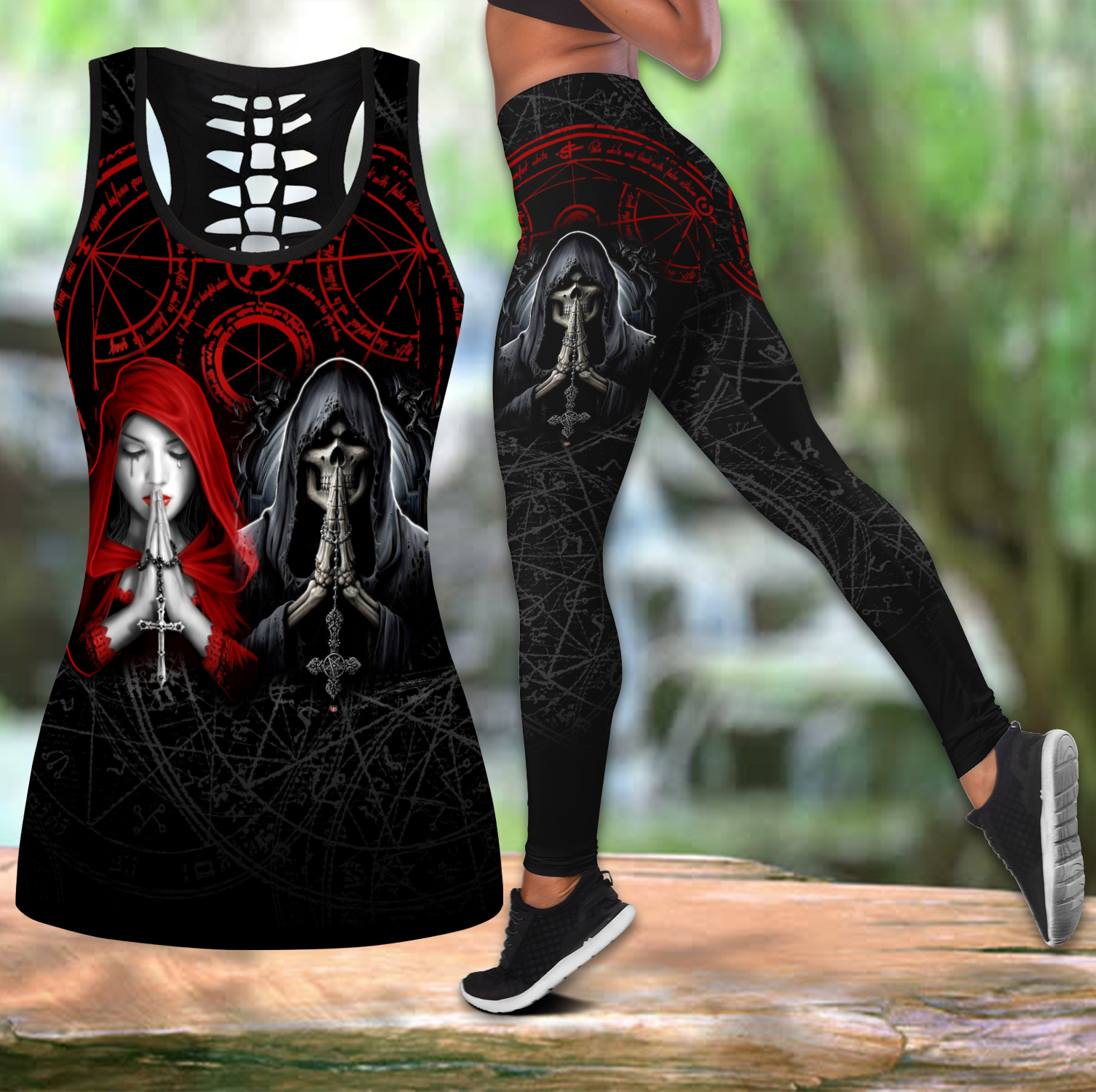 Angel And Demon Skull Combo Tank-Top And Legging 3D All Over Print