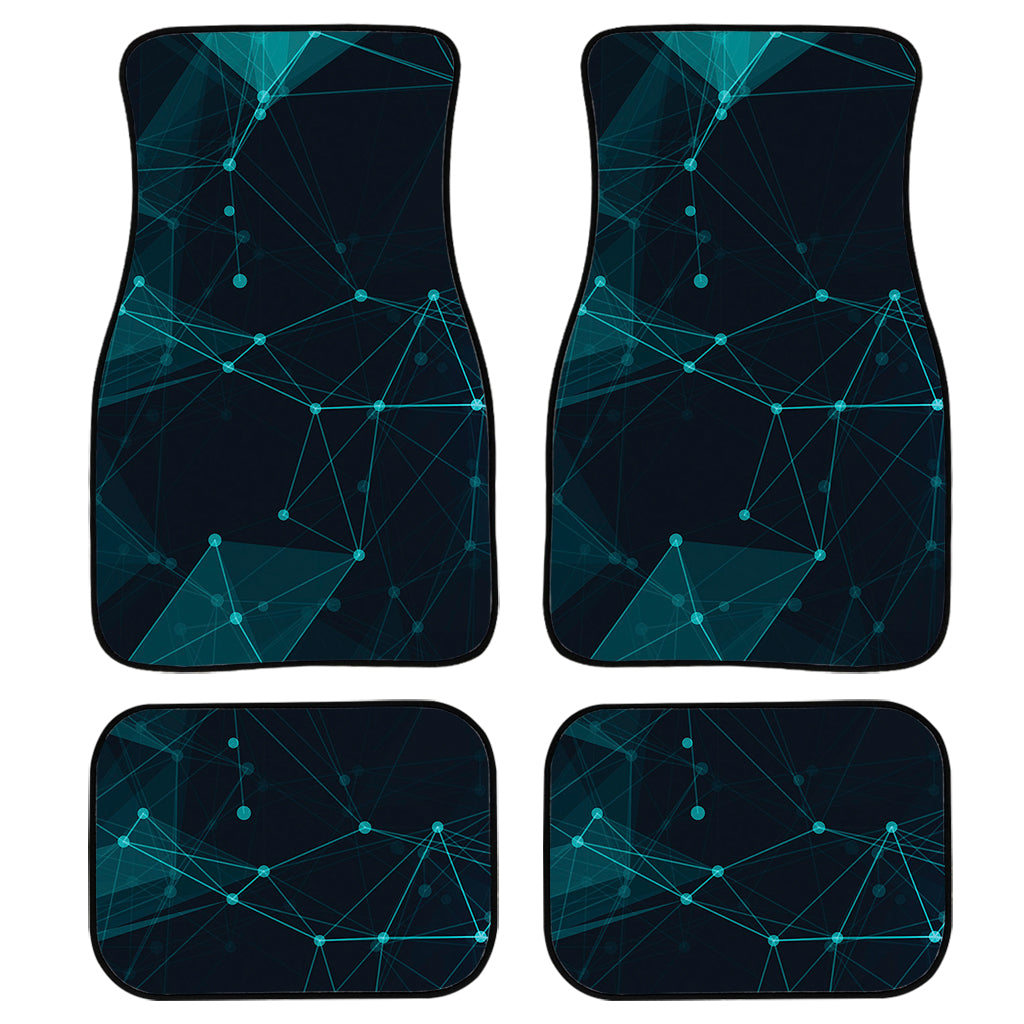 Teal Polygonal Dot Geometric Print Front And Back Car Floor Mats, Front Car Mat