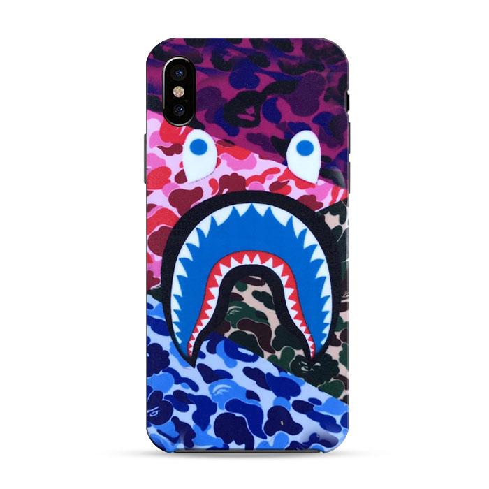 Bathing Ape Bape Multicolor Camo Shark Mouth Iphone X 3D Case | Black