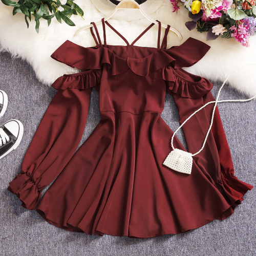 Spring 2020 Fahsion Women Sexy Off The Shoulder Hollowing Out Strapless Dress Ladies Puff Sleeve Spaghetti Strap Slim Dresses alx