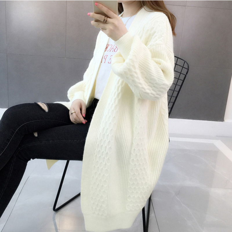 Spring Women’s Coat Lazy Sweater Long Women’s New Korean Version of Loose Knit Cardigan Coat Black Cardigan Sweater Women alx