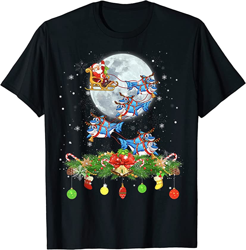 Christmas Santa Claus Riding Shark Reindeer Sleigh Xmas day T-Shirt