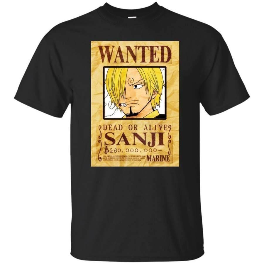 One Piece Anime, Sanji’s Wanted Dead Alive Poster Tee Sleeve Black, Navy T-shirt