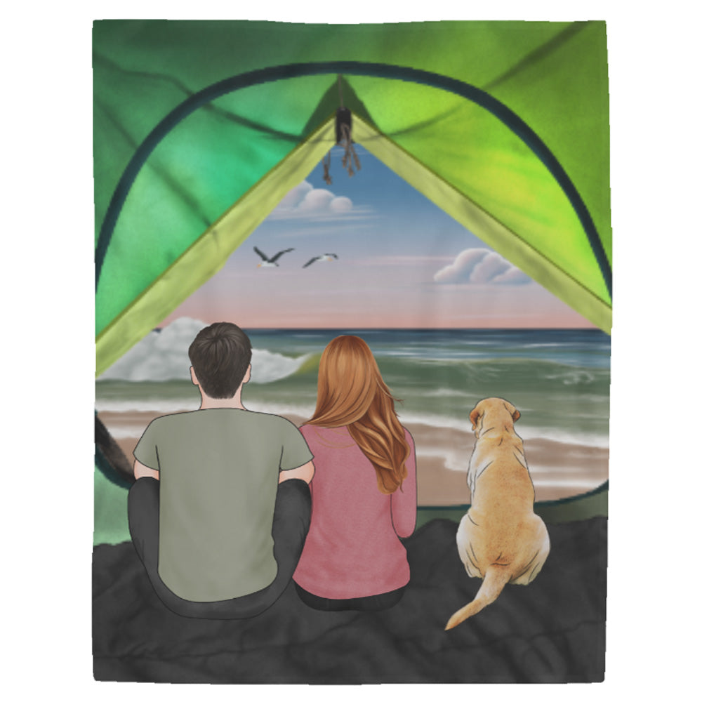 Camping Couple With Dogs, Gift For Dog Lovers Fleece Blanket Home Decor Bedding Couch Sofa Soft And Comfy Cozy