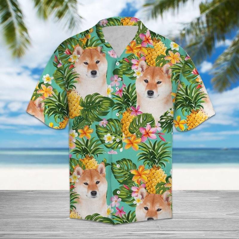 Artsyhomes Tropical Pineapple Shiba Inu Hawaiian Ha63363