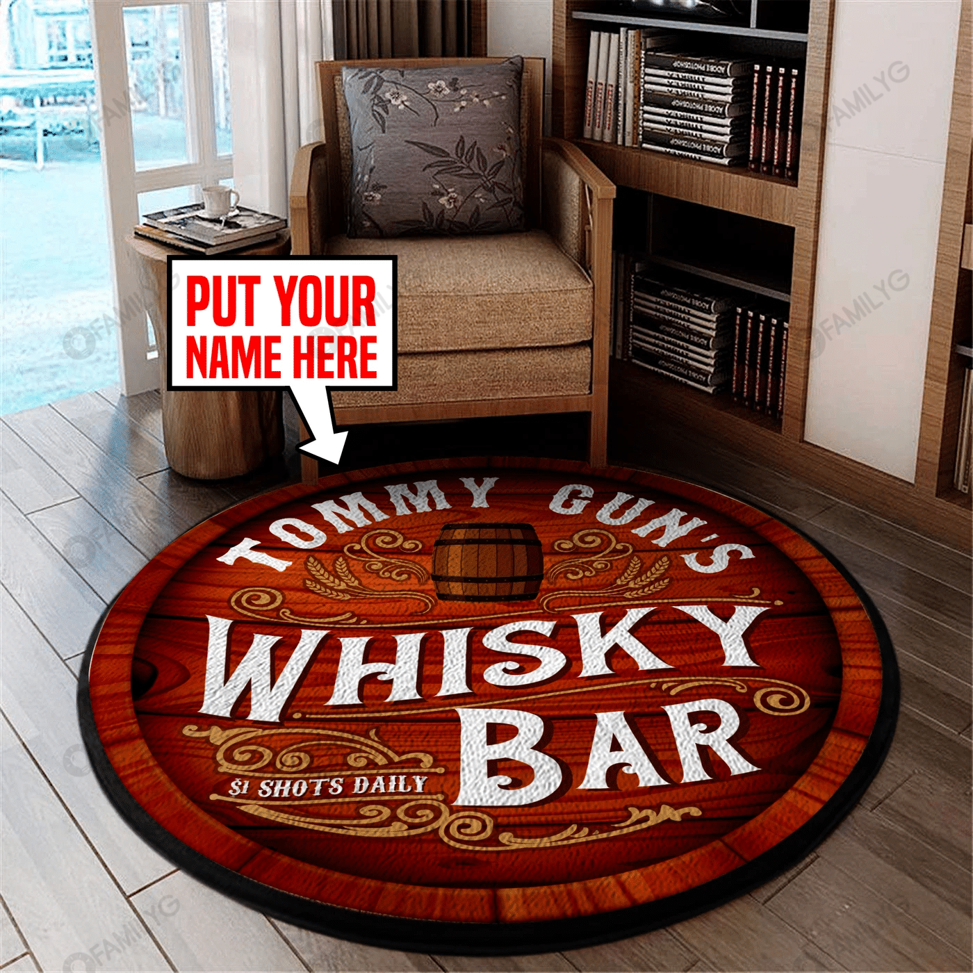 Personalized Whiskey Bar v2 Round Rug