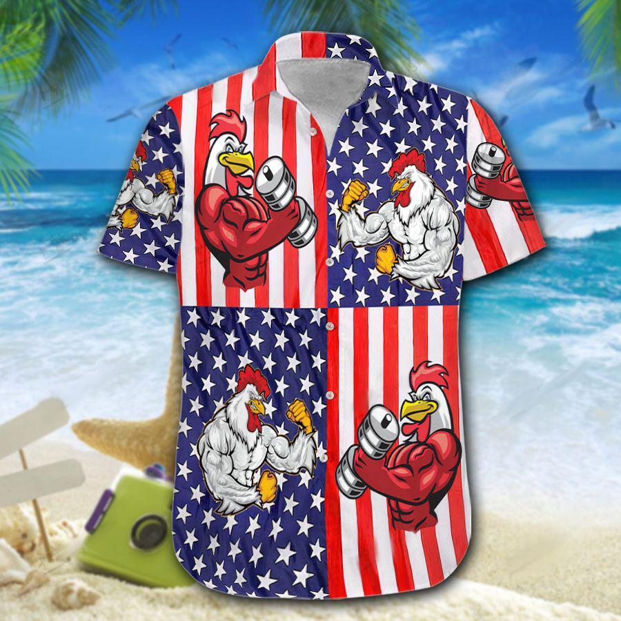 American Flag Chicken Rooster Fight Hawaiian Shirt | Unisex | Adult | Hw7556