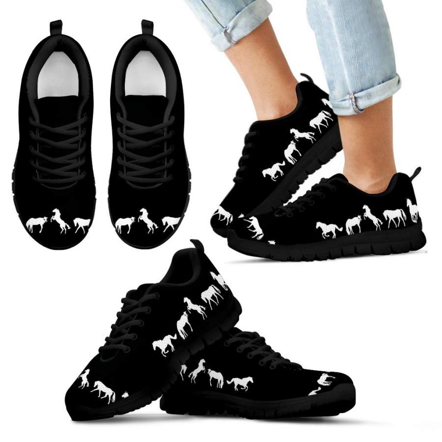 Kid’s Black & White Horse Sneakers