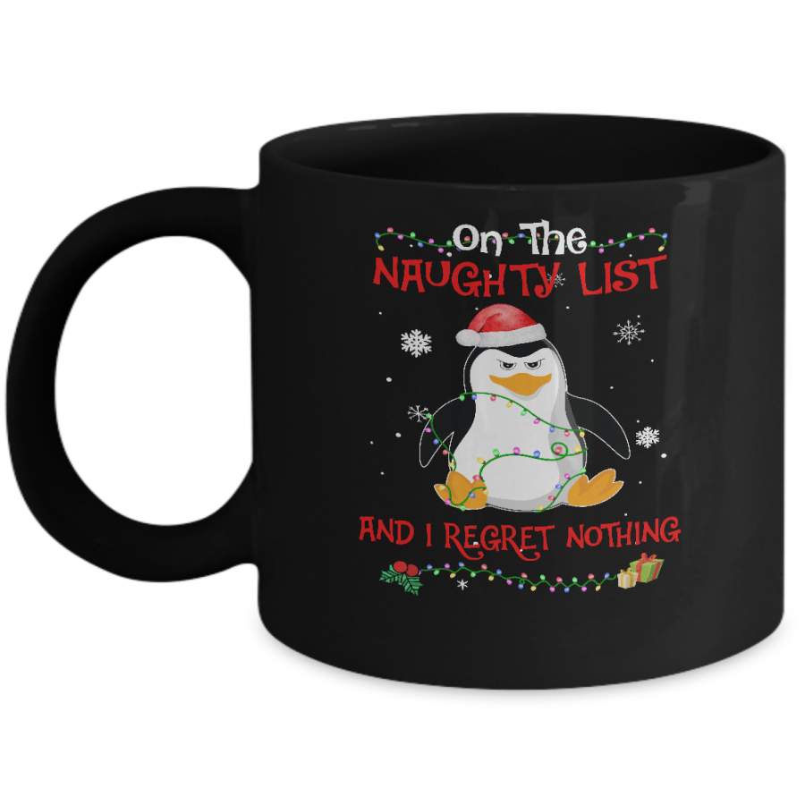 On The Naughty List I Regret Nothing Penguin Christmas Gift Mug