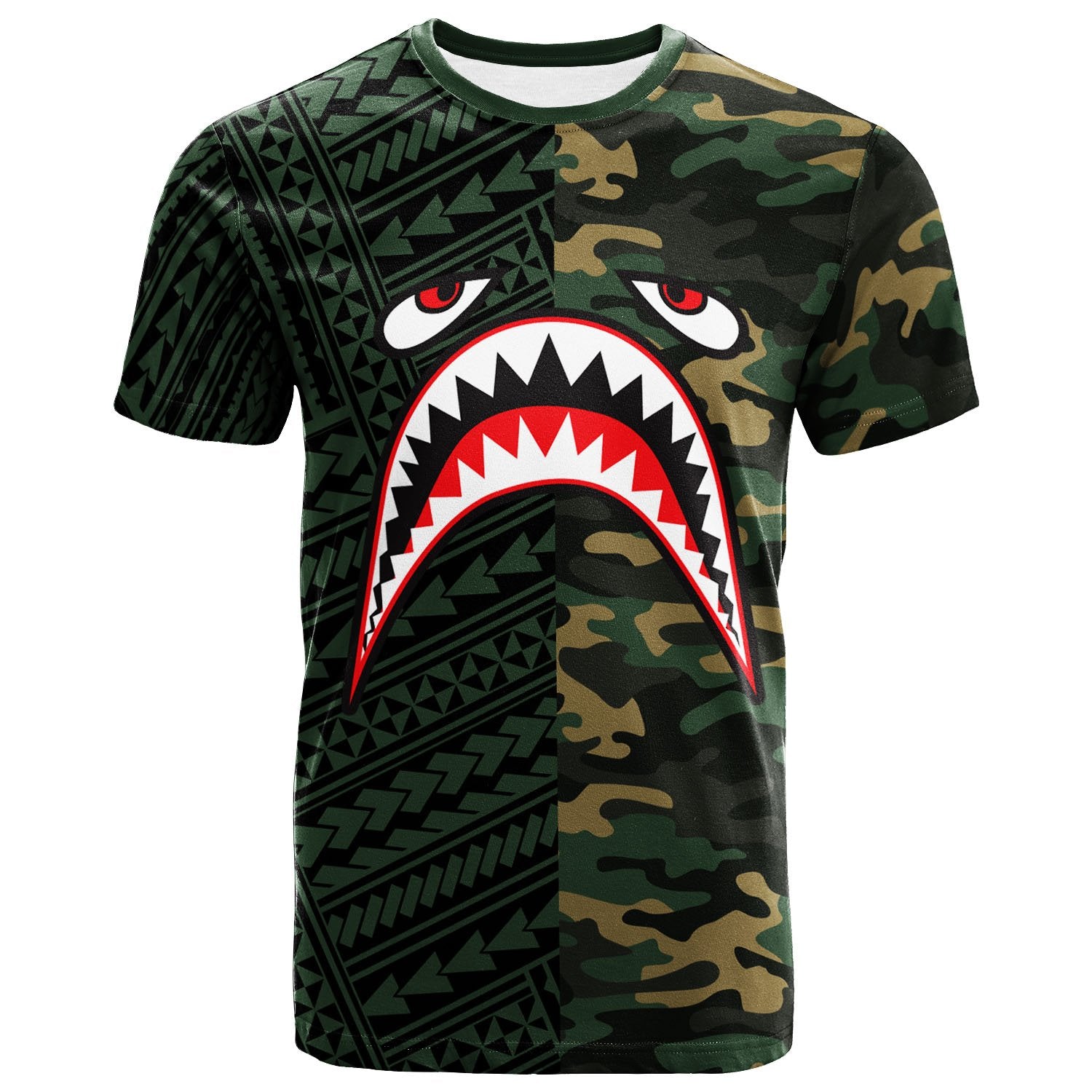 Wallis And Futuna Custom Personalised T- Shirt – Shark Cartoon In Camo Style