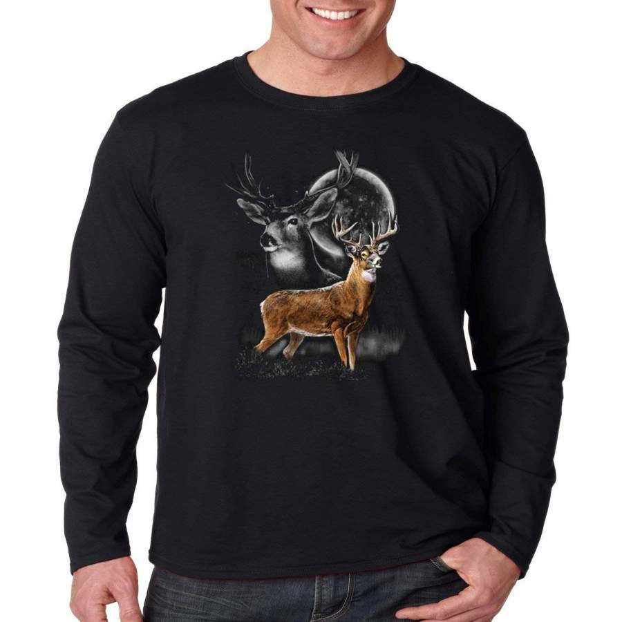 Wild Life Long Sleeve T-Shirt Moon Light Deer Wilderness Mens Men’S Fashion T-Shirt