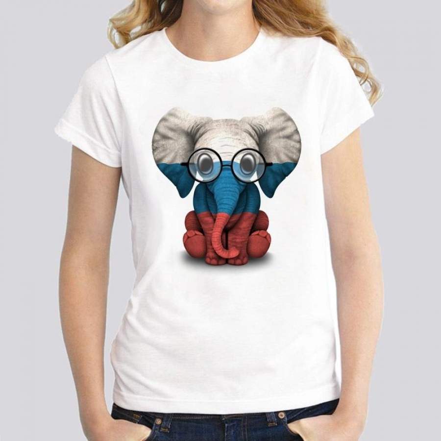 Russia Baby Elephant Harajuku New Summer Tshirt Women Short Sleeve Pretty Kawaii Design T-Shirt Female Top