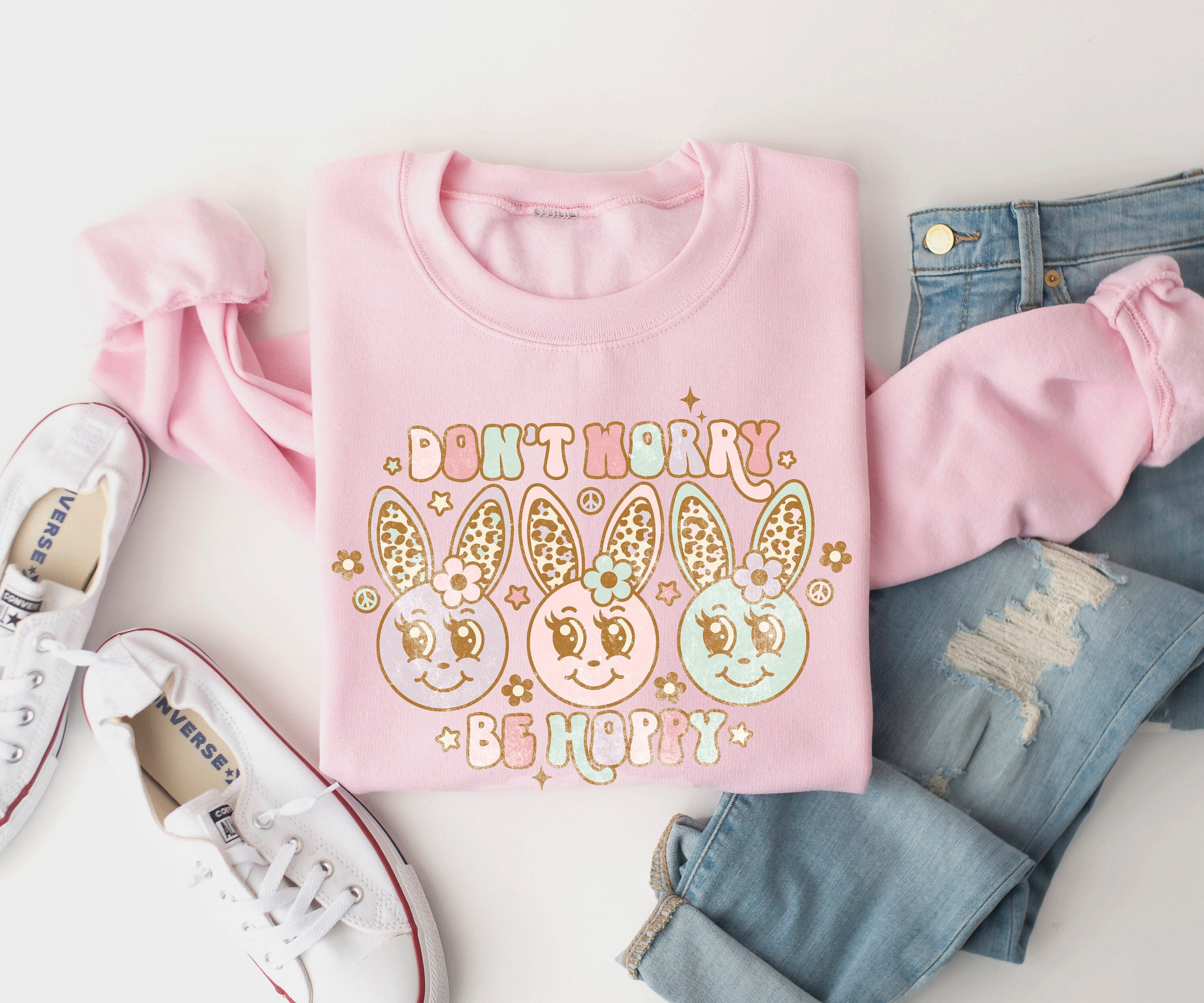 Don’t Worry Be Hoppy Sweatshirt – Easter Sweatshirt – Easter Bunny Tee Shirt – Cute Easter Shirt – Easter Basket Gift