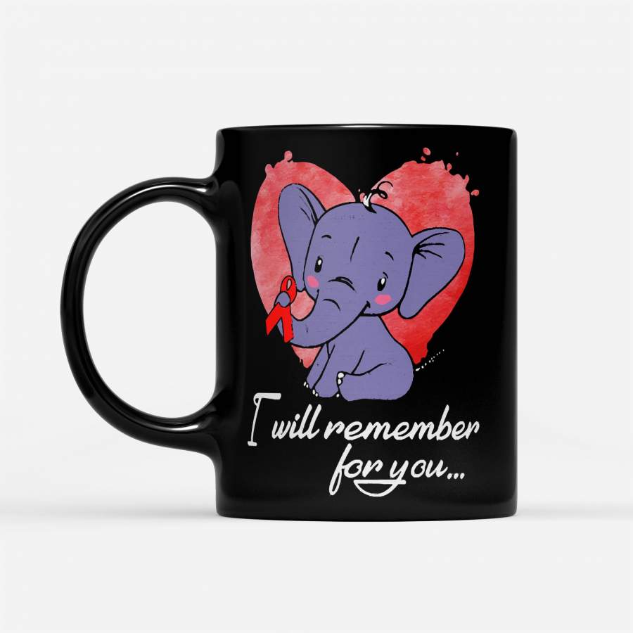 I Will Remember For You Elephant Substance Abuse Awareness Peach Ribbon Warrior – Black Mug