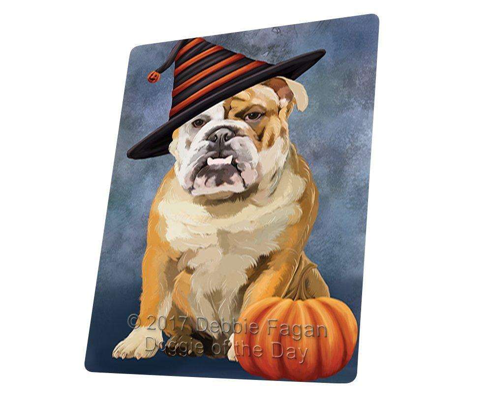 Happy Halloween English Bulldog Dog Wearing Witch Hat With Pumpkin Art Portrait Print Woven Throw Sherpa Plush Fleece Blanket D018