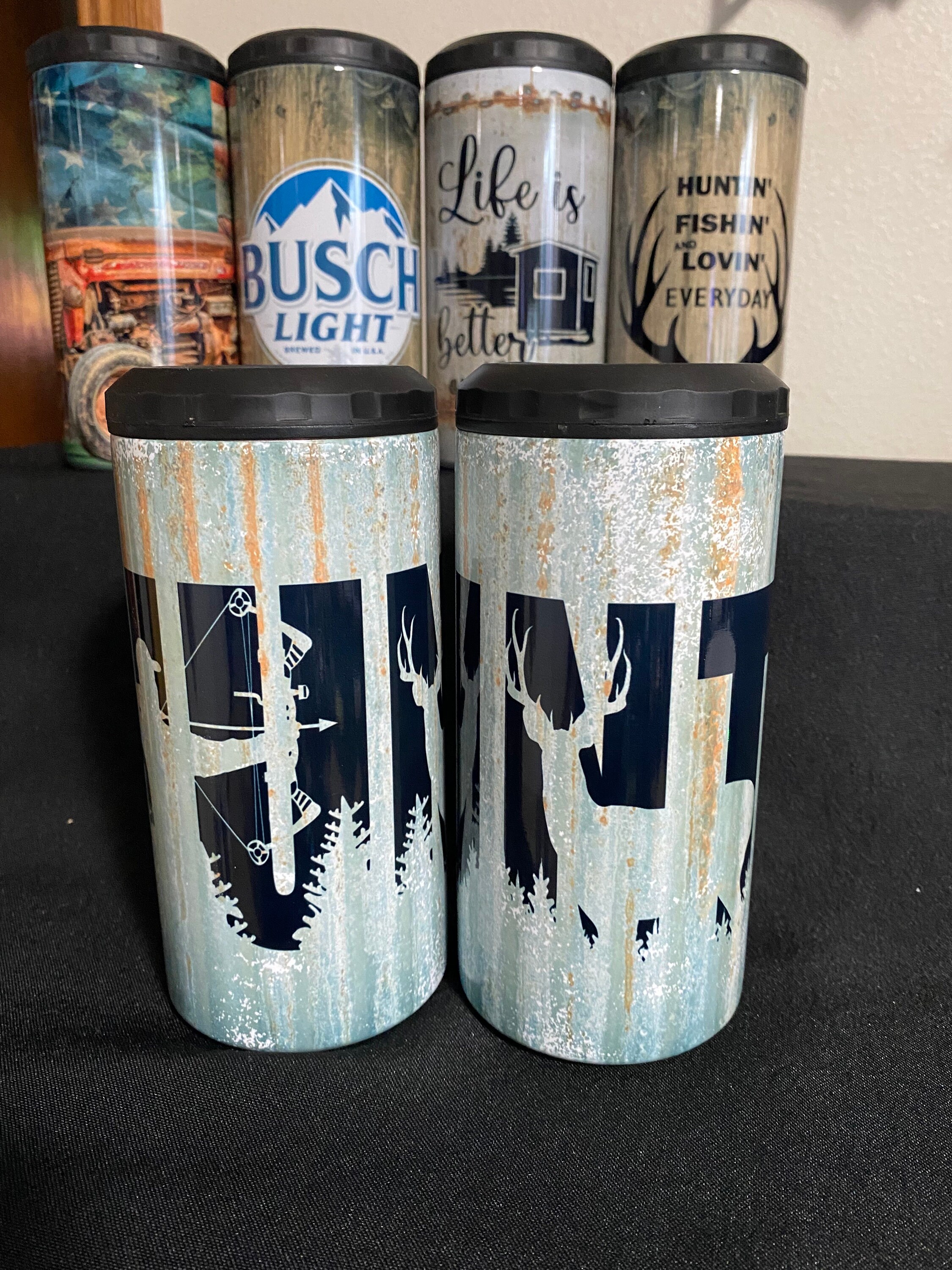 4 in 1 Can Cooler, Tumbler, Hot or Cold Drinks, Gifts for Her, Gifts for Him, Guy Gifts, Hunter Bow or Gun, Deer Hunter