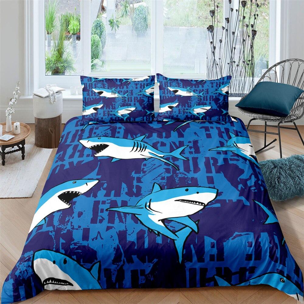 Shark Surf Blue 3 Pcs Quilted Comforter Set