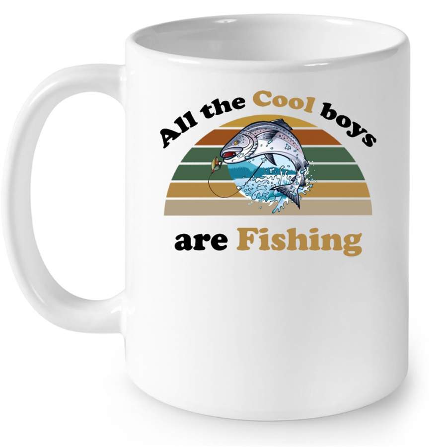 All The Cool Boys Are Fishing, Classic Vintage w – Full-Wrap Coffee White Mug