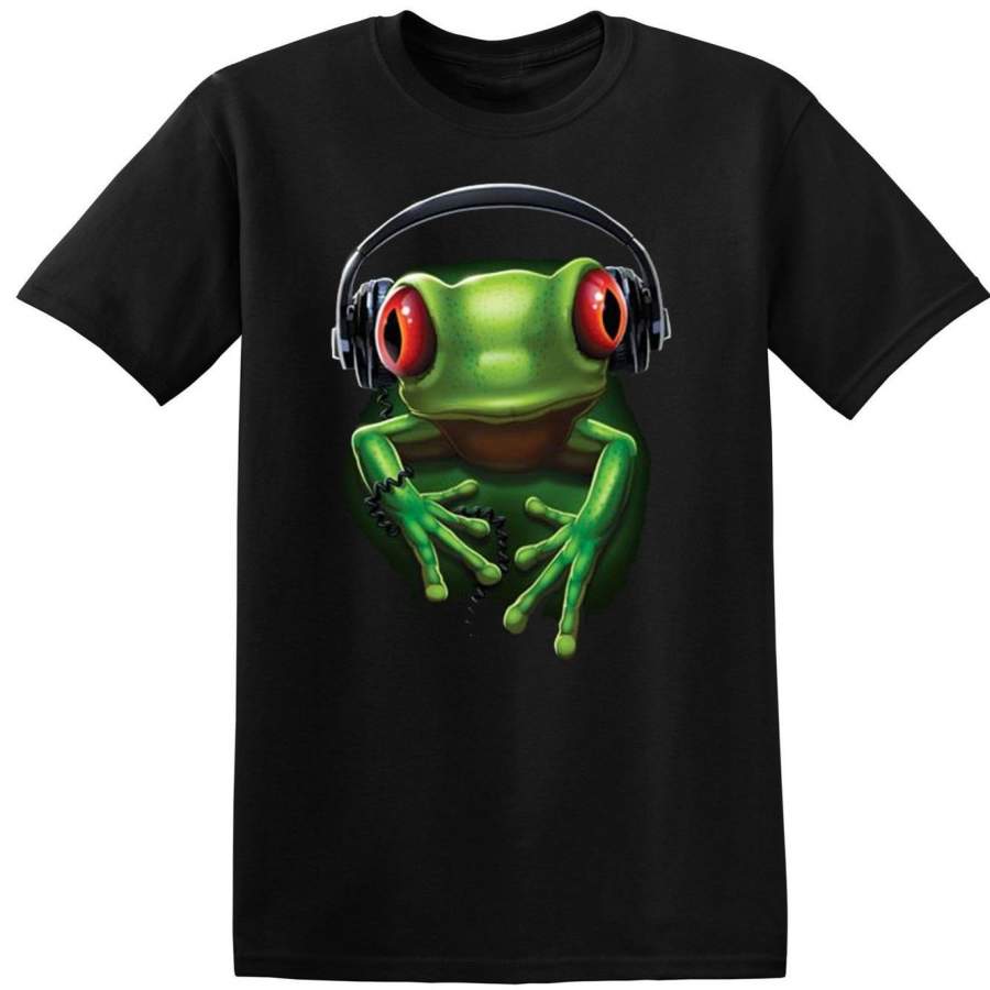 Mens Frog Rock Black Crew Neck Short Sleeve T Shirt