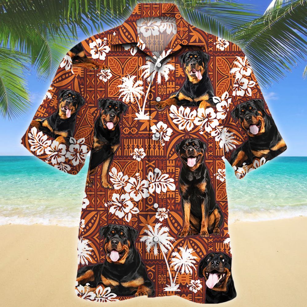 Rottweiler Dog Red Tribal Pattern Hawaiian Shirt Ha24038