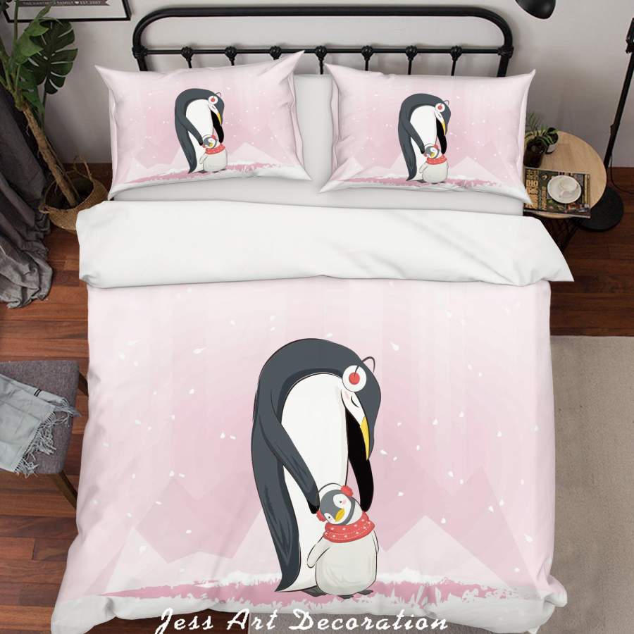 3D Pink Penguin Quilt Cover Set Bedding Set Duvet Cover Pillowcases SF67