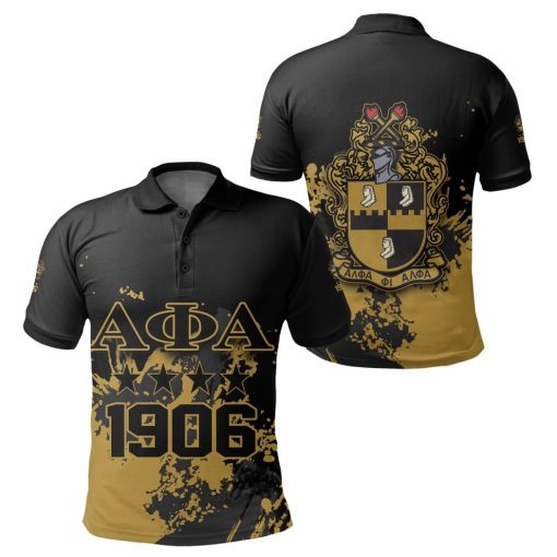 Alpha Phi Alpha 1906 Crest Black And Old Gold Splatter Polo Shirt