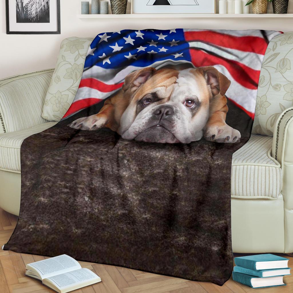 Bulldog American Flag Fleece Blanket Dog Flying Usa Gift For Bulldog Lovers Friend Birthday Gift Home Decor Bedding Couch Sofa Soft And Comfy Cozy