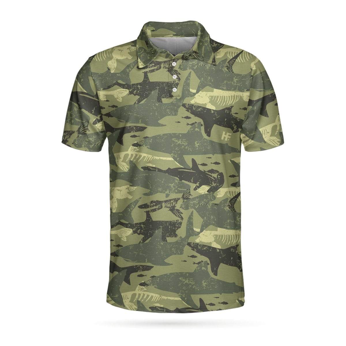 Camouflage Shark Pattern Short Sleeve Polo Shirt #Dh