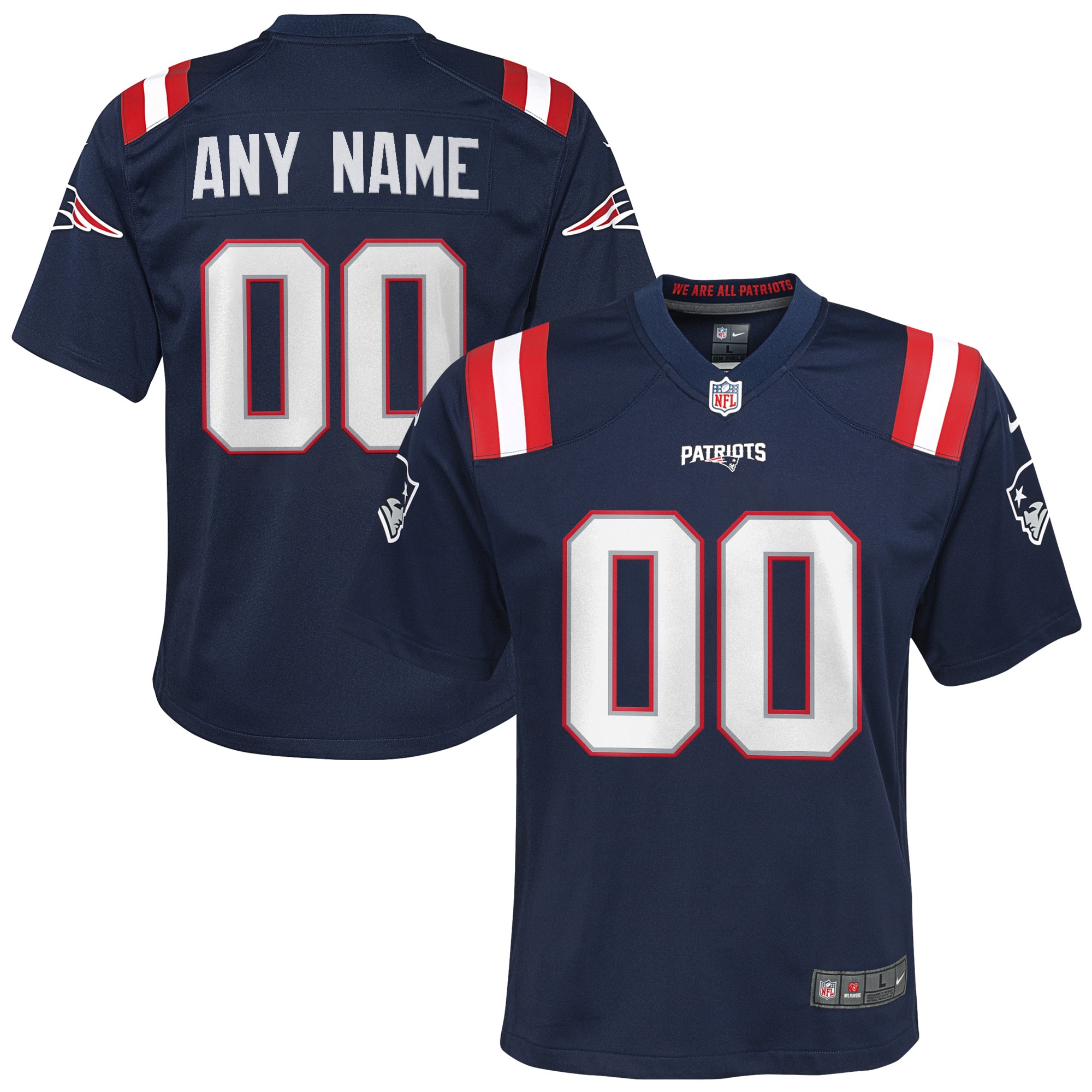 New England Patriots Youth Custom Game Jersey – Navy