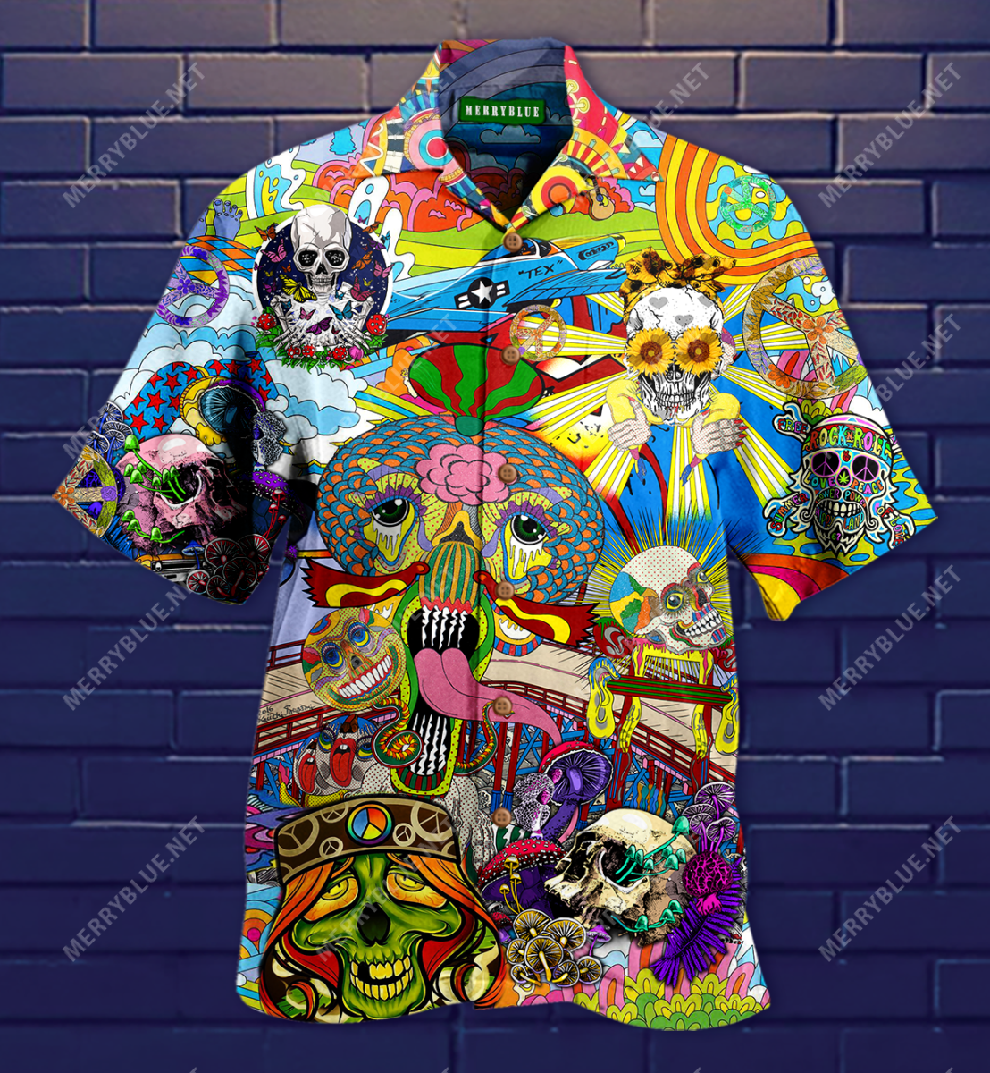 Hippie Skull Pop Art Unisex Hawaii Shirt Ha70724