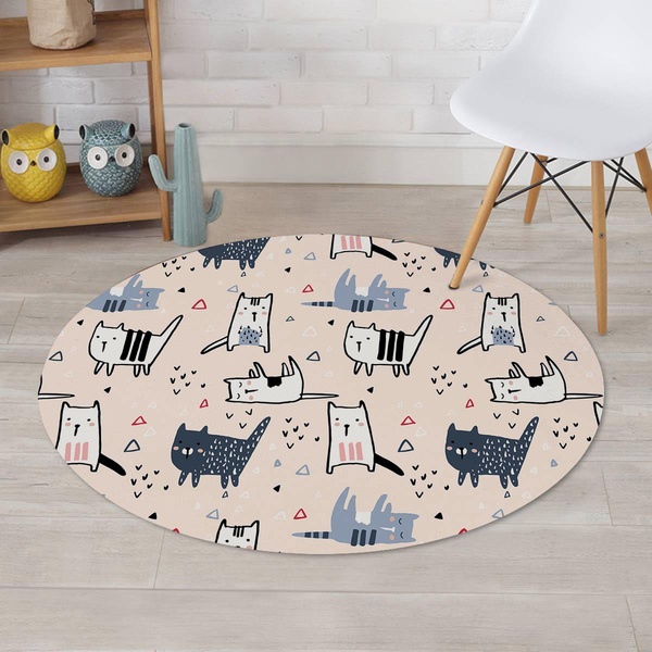 Doodle Cat Print Round Rug