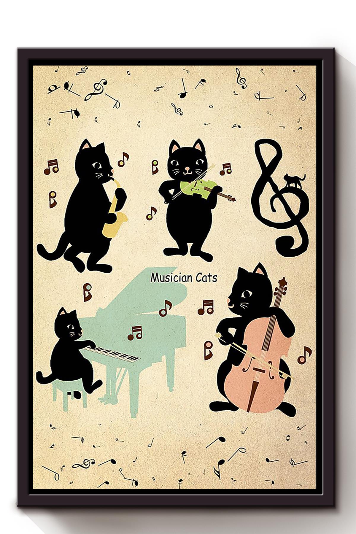 Musician Cat Animal Wall Art Gift For Cat Lover International Cat Day Kitten Foster Music Lover Framed Canvas