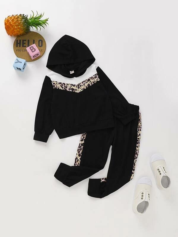 Toddler Boys Contrast Leopard Panel Sweatshirt & Sweatpants