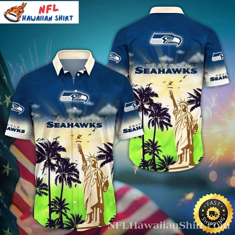 Iconic Landmarks Seattle Seahawks Hawaiian Shirt  Liberty At Sunset Edition