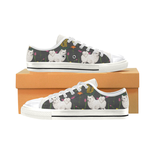 American Eskimo Dog Flower White Canvas Women’s Shoes/Large Size (Model 018)