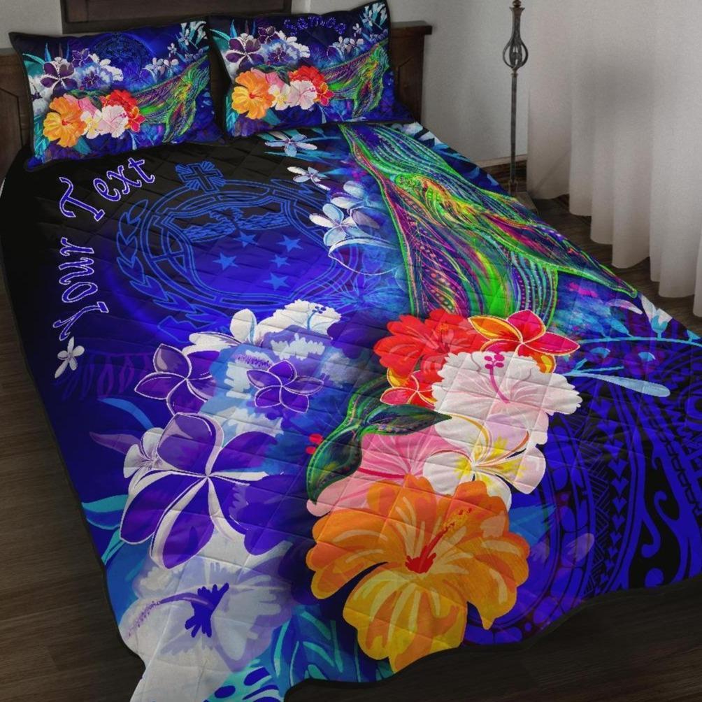 [Custom Personalised] Samoa Quilt Bed Set – Humpback Whale with Tropical Flowers (Blue)- BN18