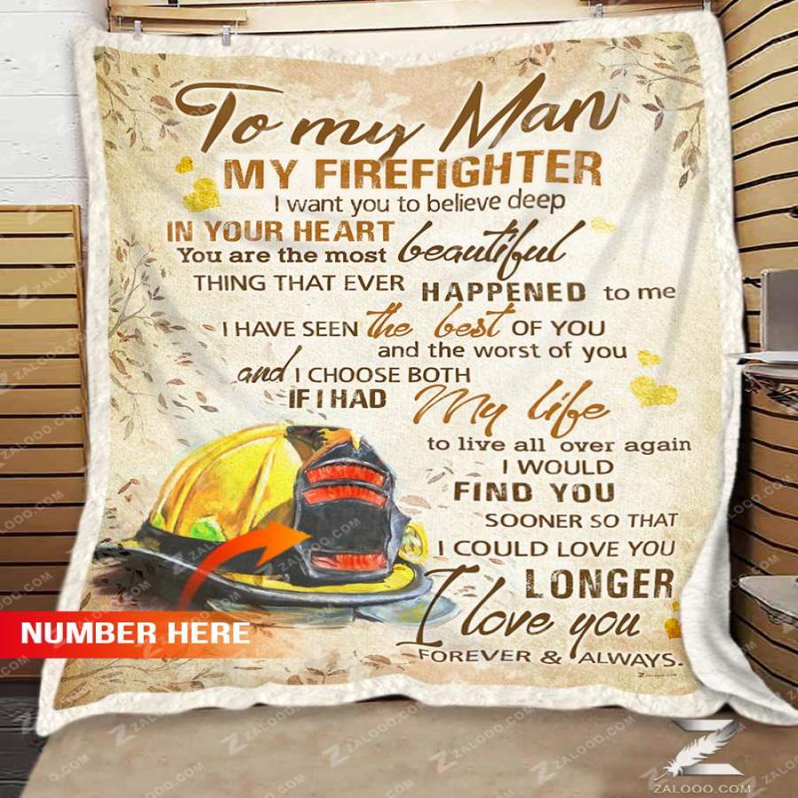 Zalooo – Custom Fleece Blanket – FIREFIGHTER – To my Man – I choose both (Yellow)