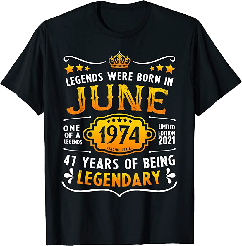 Vintage June 47th Birthday Shirt For Men 1974 47 Years Old T-Shirt