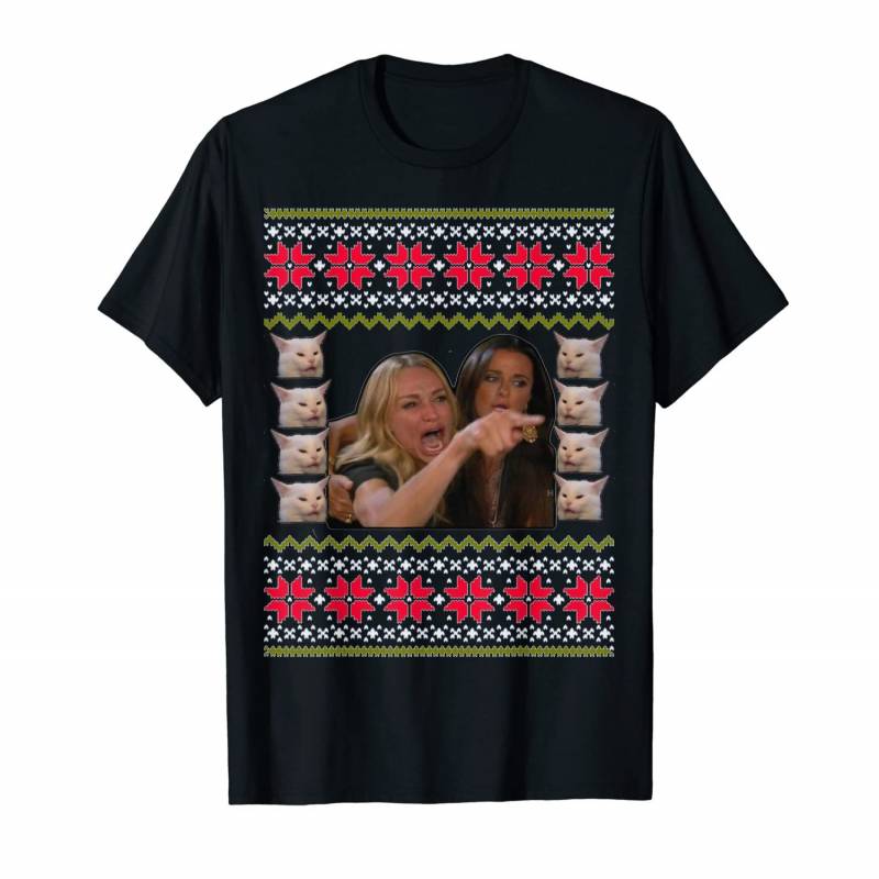 Ugly Christmas, X Mas, Catmas Woman Yelling At Cat At Table T-shirt