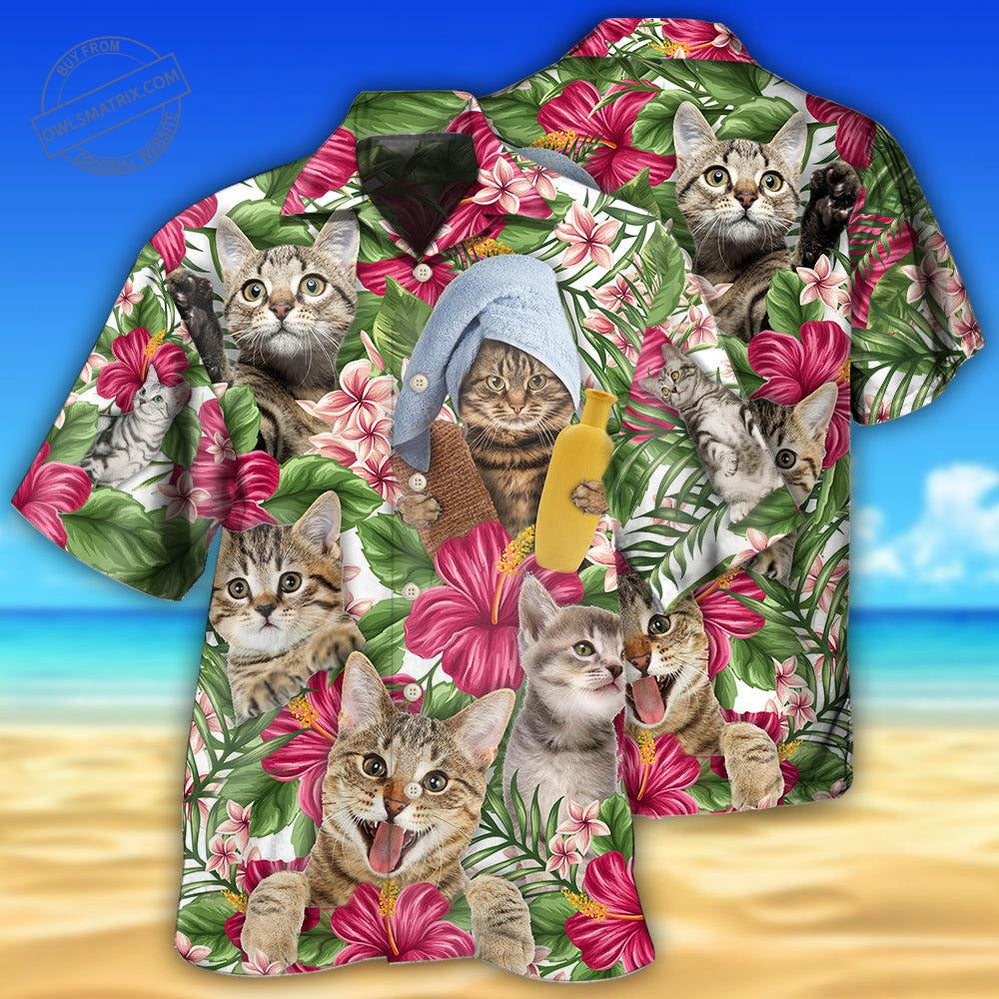 Tabby Cat Tropical Floral Hawaii Shirt Ha99602