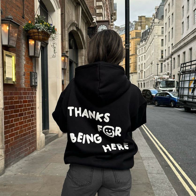 Thanks For Being Here Print Couple Hoodie