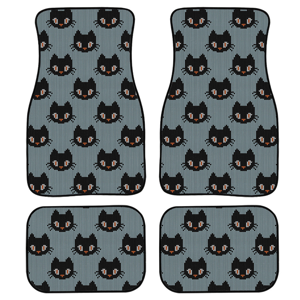 Black Cat Knitted Pattern Print Front And Back Car Floor Mats, Front Car Mat