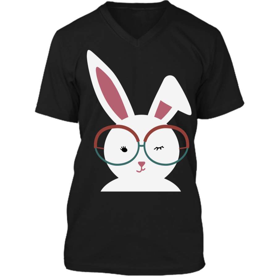 Cute Easter Bunny T-shirt Mens Printed V-Neck T